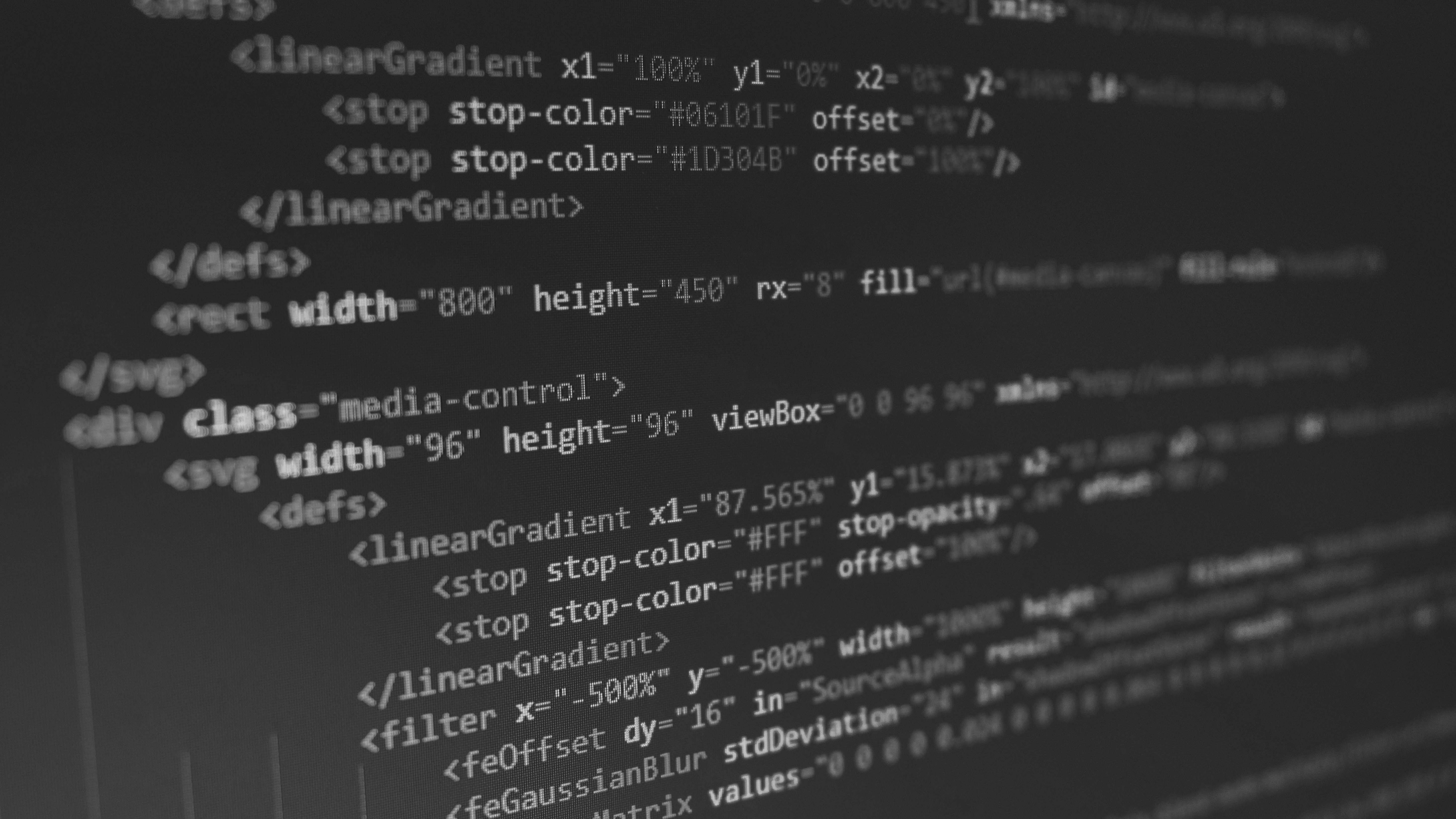 black and white computer screen with lines of code